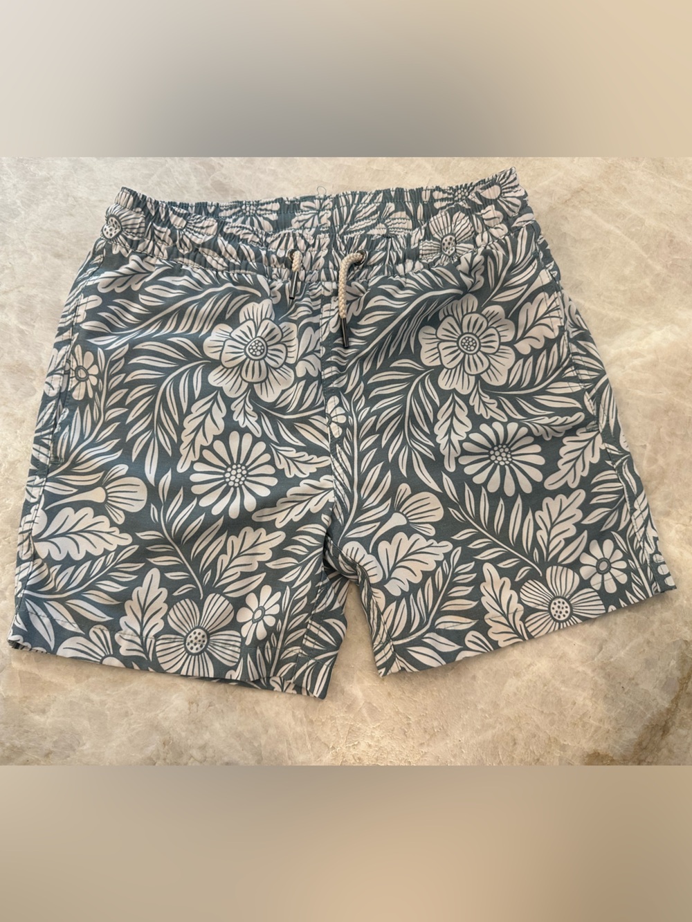 Fair Harbor - boys M - green floral Drawstring Men's Swim Shorts